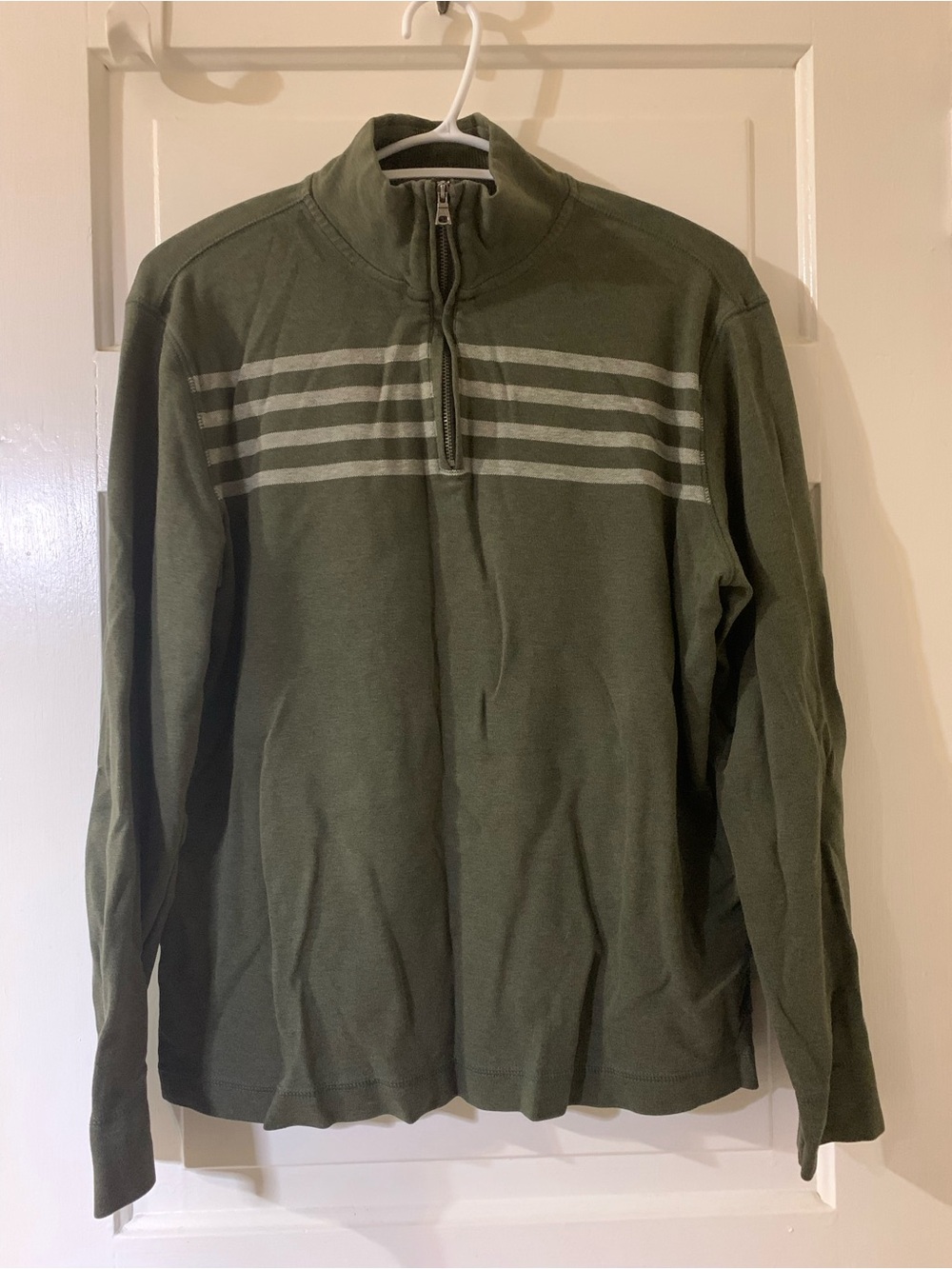 Banana Republic Olive Green Half-Zip Sweater with Gray Stripes